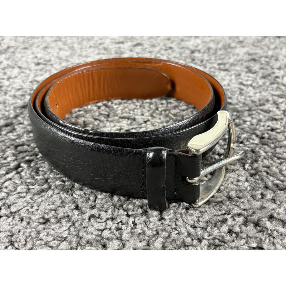 Torino Mens Black Aniline Kipskin Shoulders Leather Belt 38 Made in USA 4410